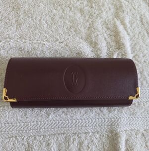 Cartier Authentic Burgundy Leather Eyeglasses Case with Gold Corners